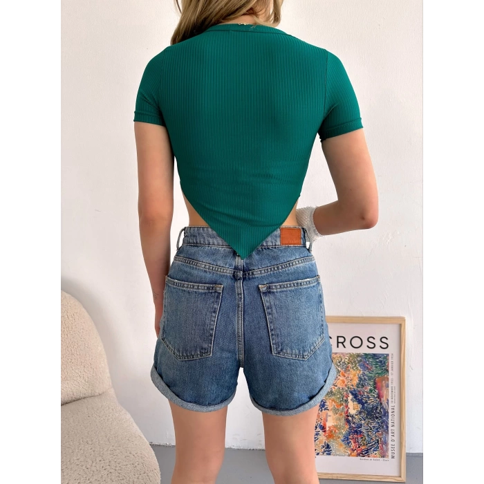 Ön Ve Arka Asimetrik Kaşkorse Crop-YEŞİL