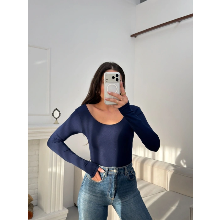 Oval Yaka Bodysuit - LACİVERT