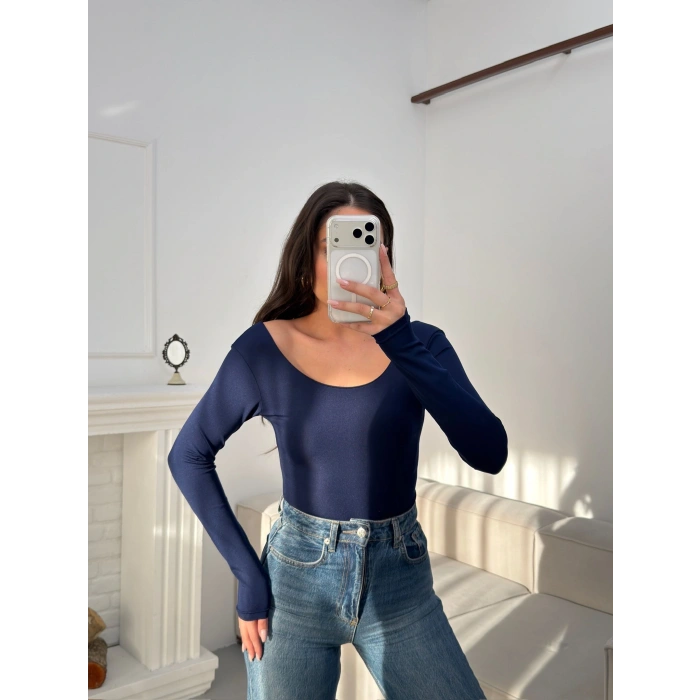 Oval Yaka Bodysuit - LACİVERT