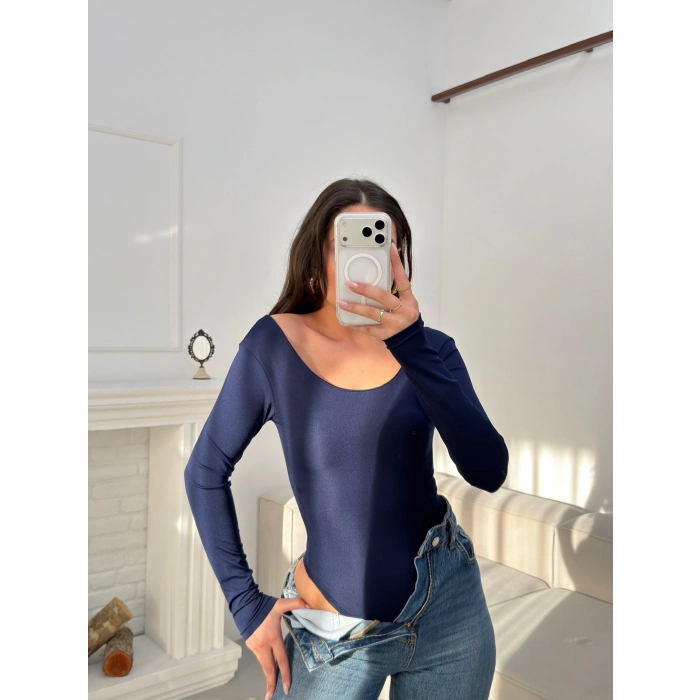 Oval Yaka Bodysuit - LACİVERT