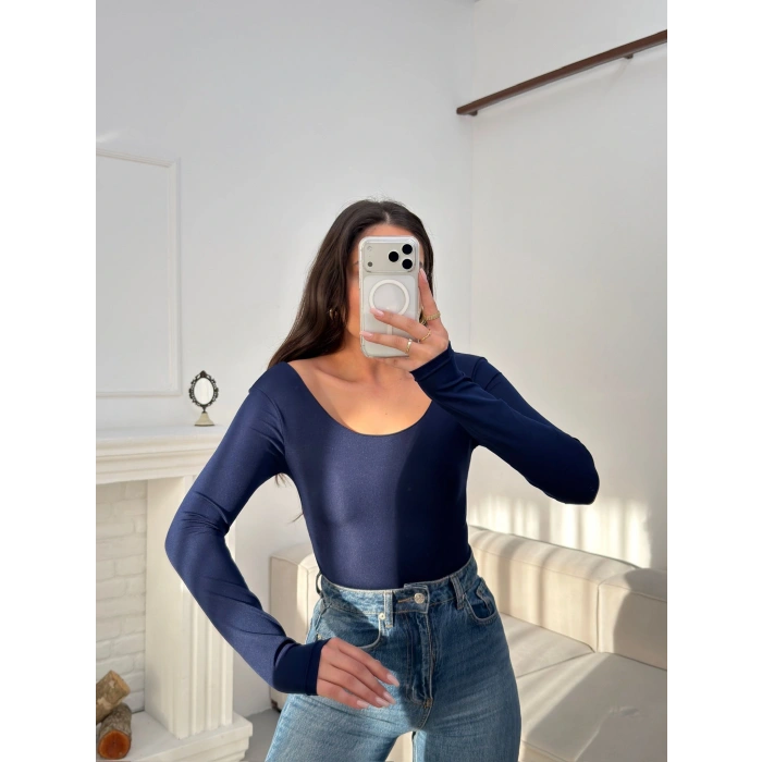 Oval Yaka Bodysuit - LACİVERT
