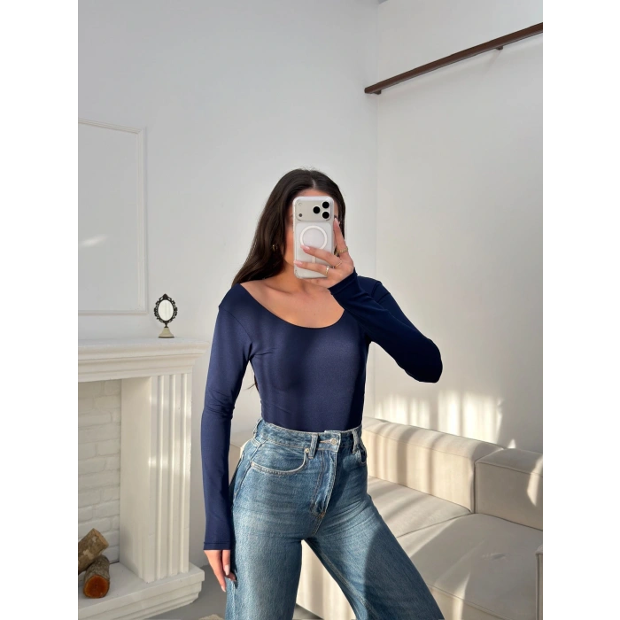 Oval Yaka Bodysuit - LACİVERT