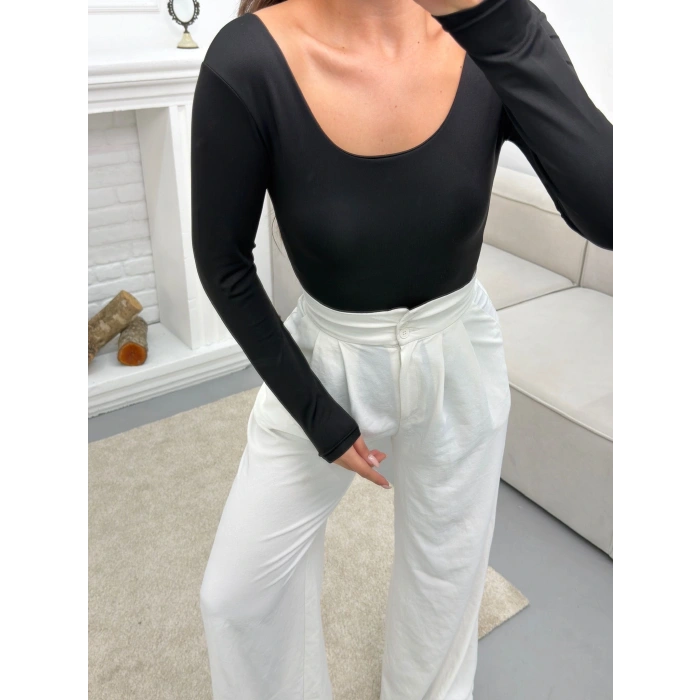 Oval Yaka Bodysuit - SİYAH