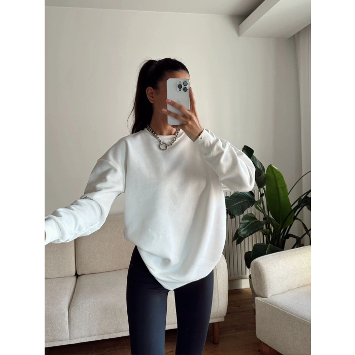 Oversize Basic Sweat - BEYAZ