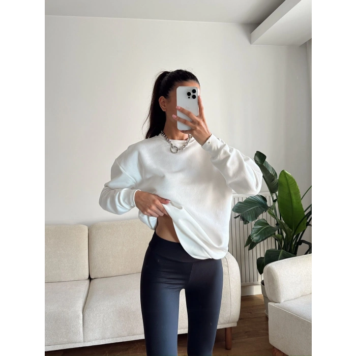 Oversize Basic Sweat - BEYAZ