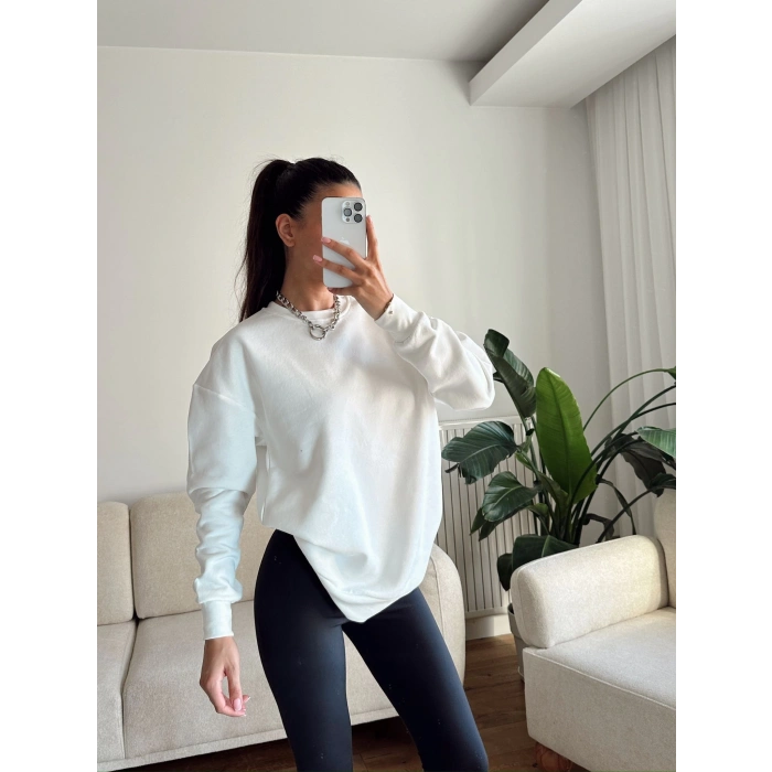 Oversize Basic Sweat - BEYAZ