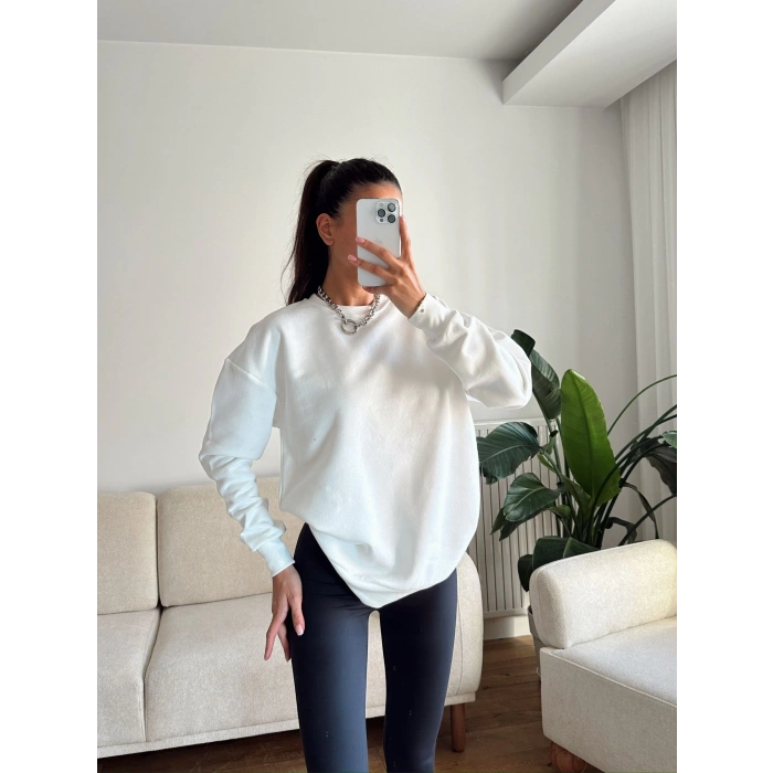 Oversize Basic Sweat - BEYAZ