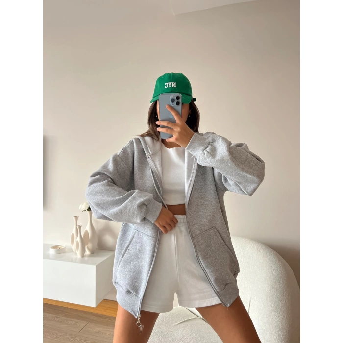 Oversize Basic Unisex Hırka-GRİ