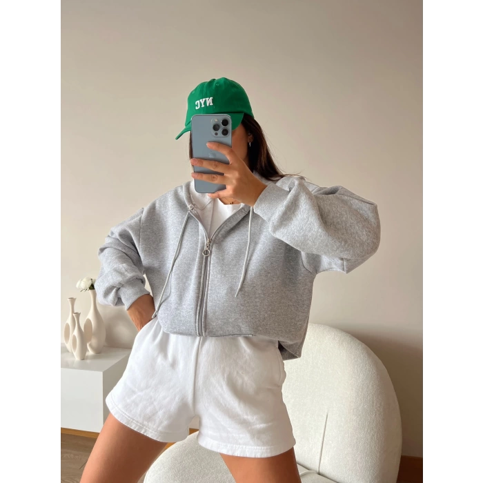 Oversize Basic Unisex Hırka-GRİ
