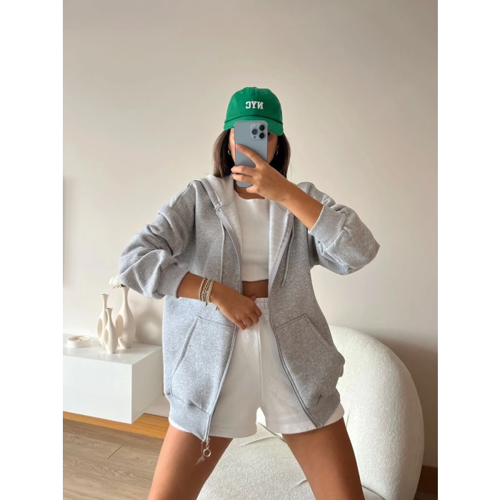 Oversize Basic Unisex Hırka-GRİ
