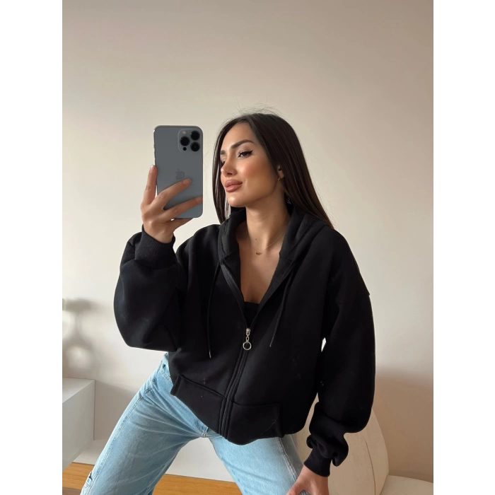 Oversize Basic Unisex Hırka-SİYAH