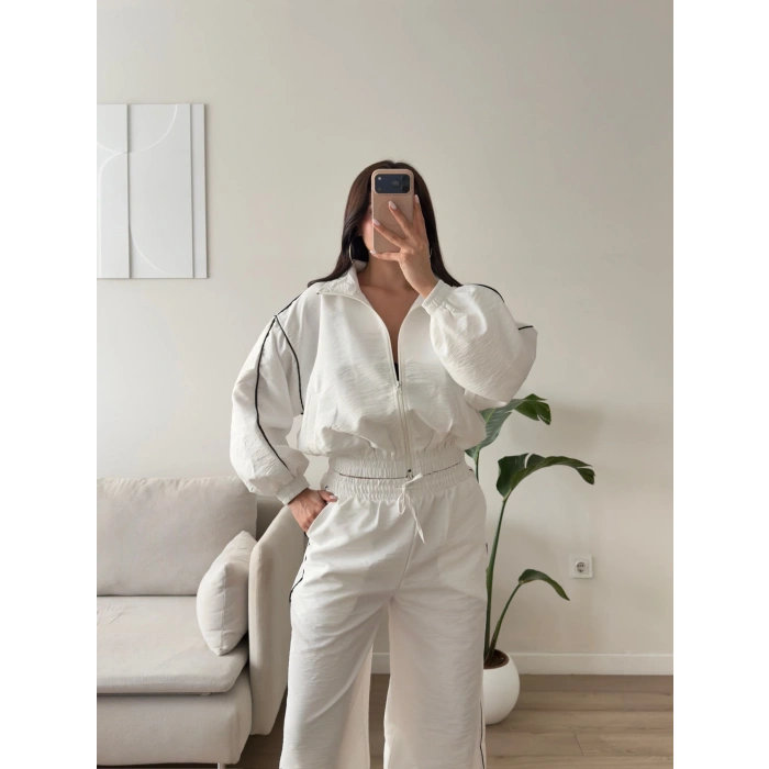Oversize Bomber Paraşüt Takım - BEYAZ
