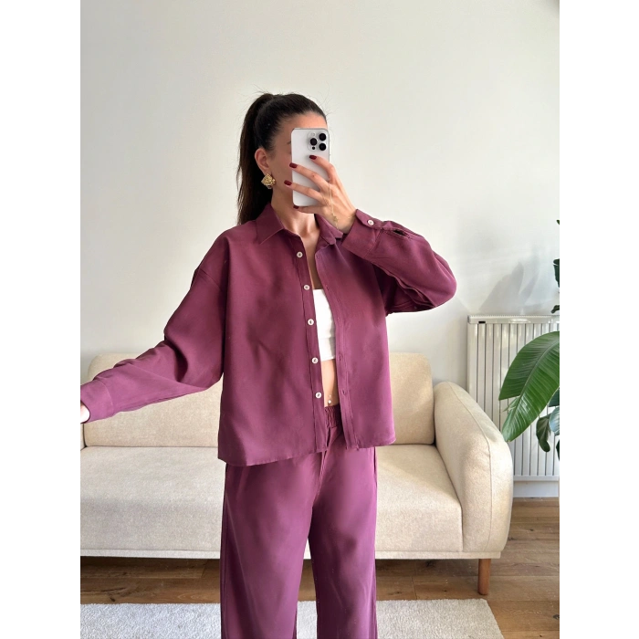 Oversize Gömlek & Pantolon Takım - BORDO
