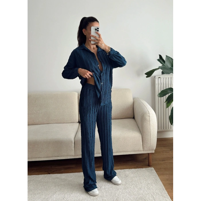 Oversize Gömlek & Pantolon Takım - LACİVERT