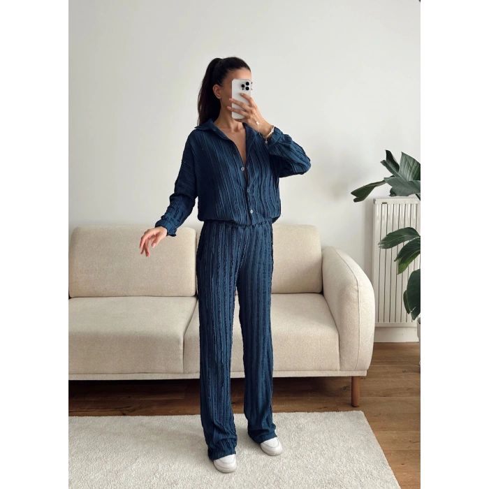 Oversize Gömlek & Pantolon Takım - LACİVERT