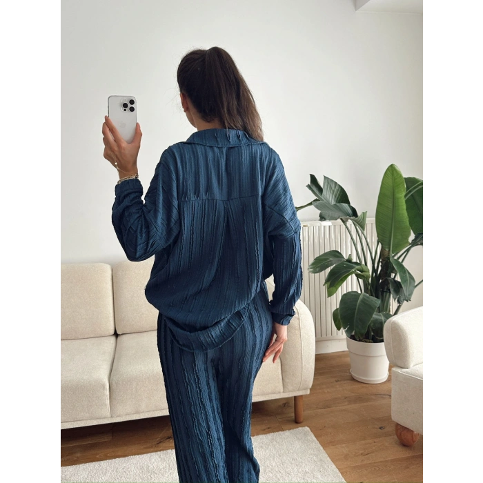 Oversize Gömlek & Pantolon Takım - LACİVERT