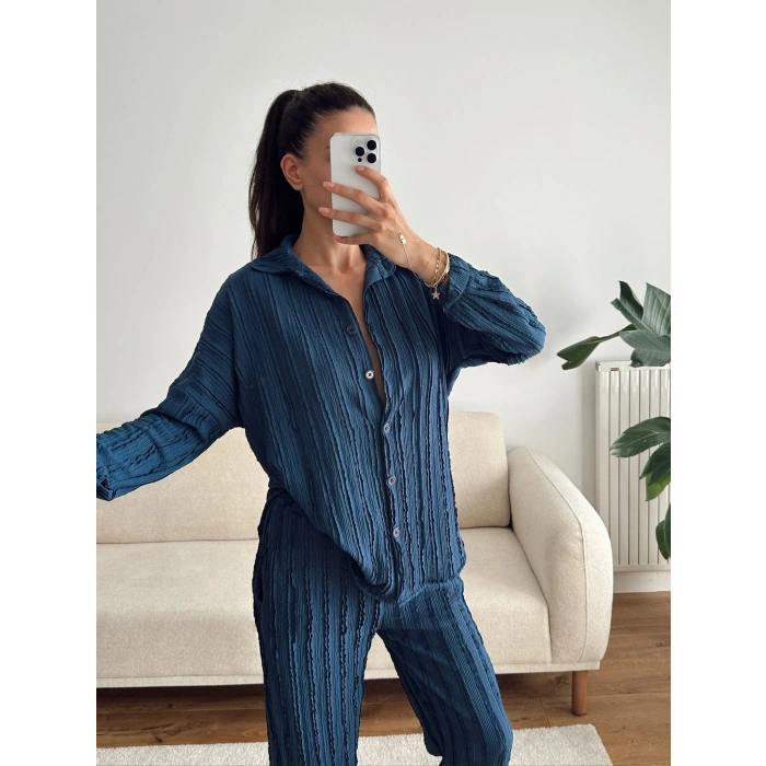 Oversize Gömlek & Pantolon Takım - LACİVERT