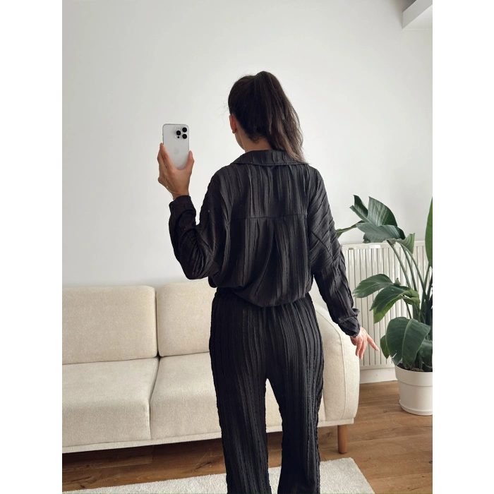 Oversize Gömlek & Pantolon Takım - SİYAH