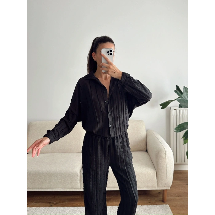 Oversize Gömlek & Pantolon Takım - SİYAH