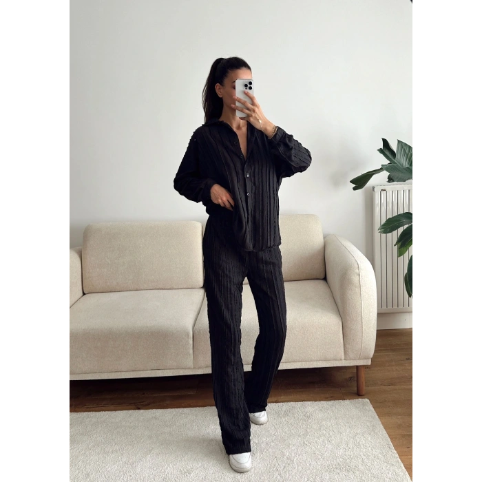 Oversize Gömlek & Pantolon Takım - SİYAH