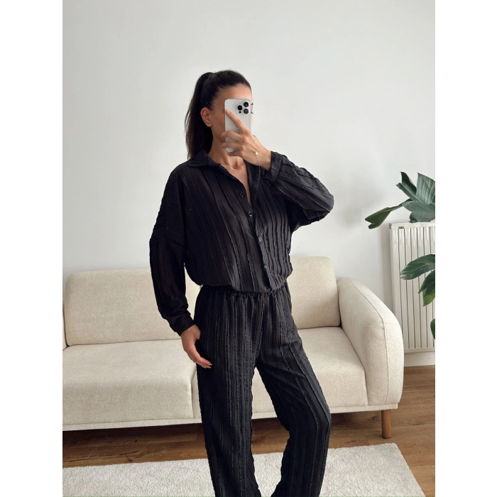 Oversize Gömlek & Pantolon Takım - SİYAH