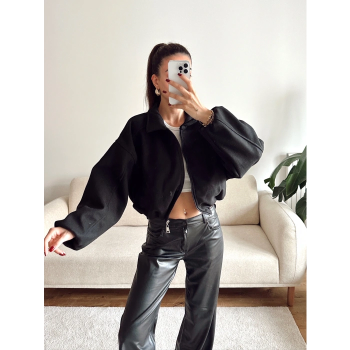 Oversize Kaşe Ceket - SİYAH