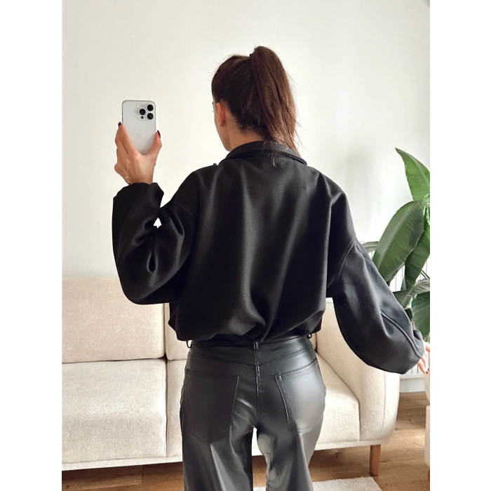 Oversize Kaşe Ceket - SİYAH