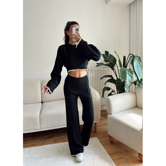 Oversize Kazak & Pantolon Triko Takım - SİYAH
