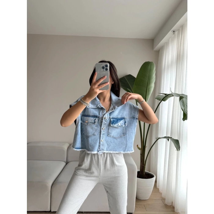 Oversize Kolsuz Denim Yelek