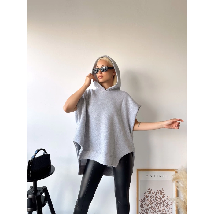 Oversize Kolsuz Kapüşonlu Unisex Sweat-GRİ