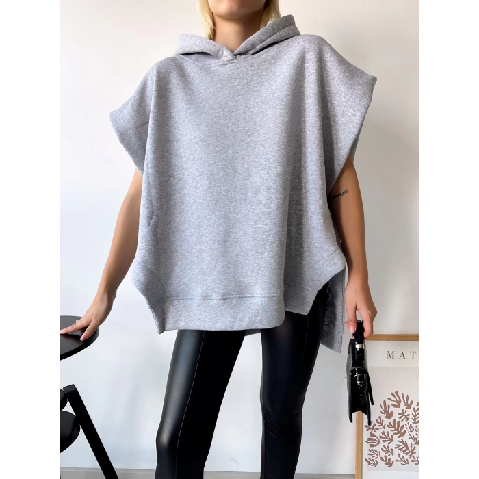 Oversize Kolsuz Kapüşonlu Unisex Sweat-GRİ