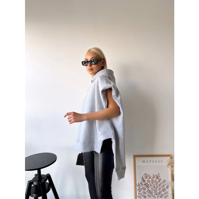 Oversize Kolsuz Kapüşonlu Unisex Sweat-GRİ
