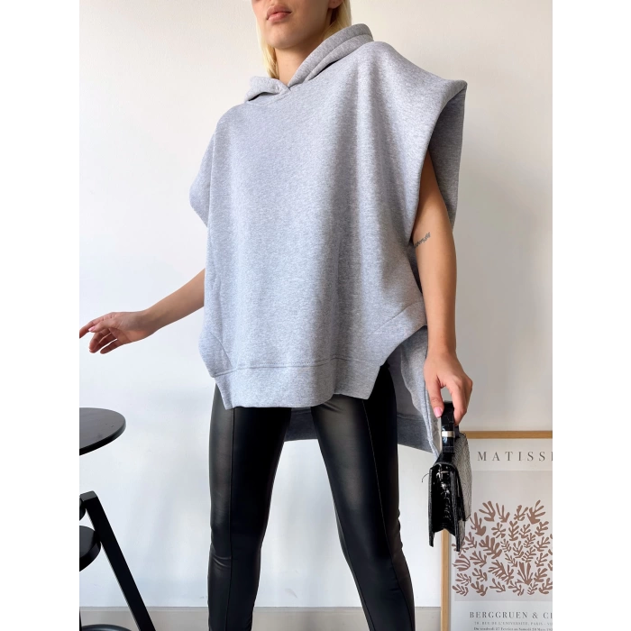 Oversize Kolsuz Kapüşonlu Unisex Sweat-GRİ