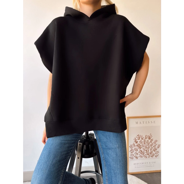 Oversize Kolsuz Kapüşonlu Unisex Sweat-SİYAH