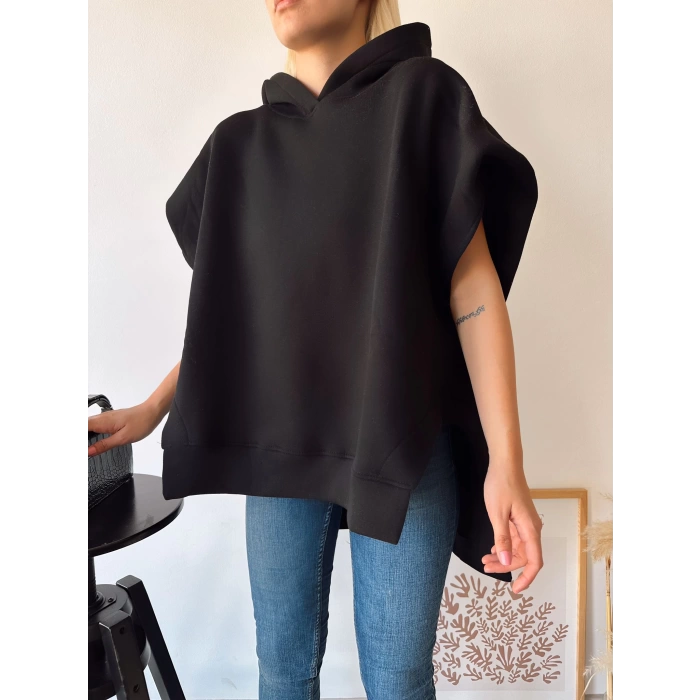 Oversize Kolsuz Kapüşonlu Unisex Sweat-SİYAH