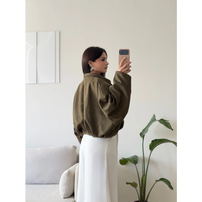 Oversize Süet Balon Ceket - HAKİ
