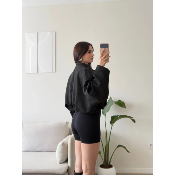 Oversize Süet Balon Ceket - SİYAH