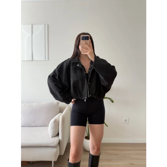 Oversize Süet Balon Ceket - SİYAH