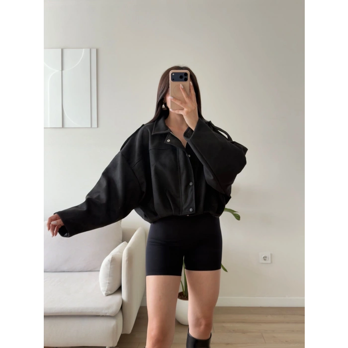 Oversize Süet Balon Ceket - SİYAH