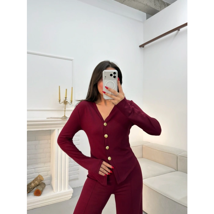 Oys Kumaş Düğmeli Takım - BORDO