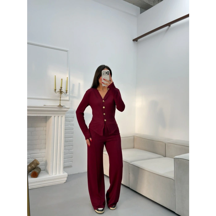 Oys Kumaş Düğmeli Takım - BORDO