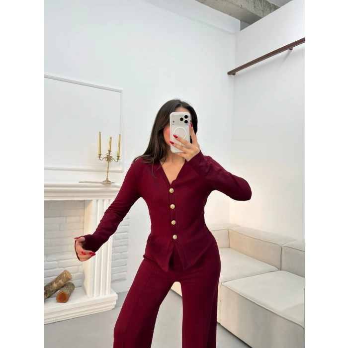Oys Kumaş Düğmeli Takım - BORDO