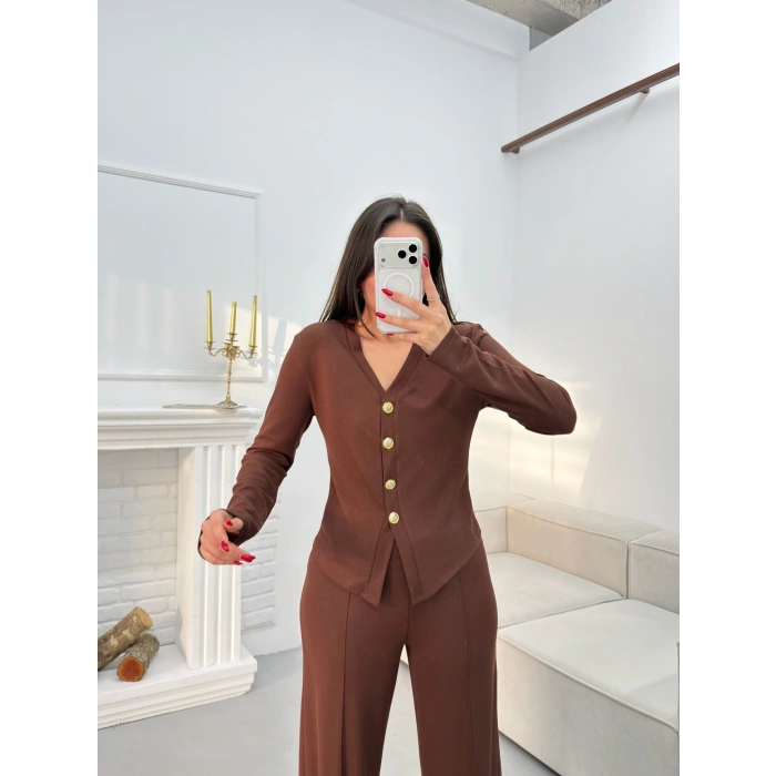 Oys Kumaş Düğmeli Takım - KAHVE