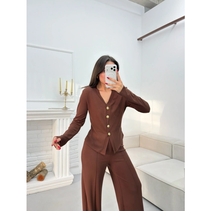 Oys Kumaş Düğmeli Takım - KAHVE