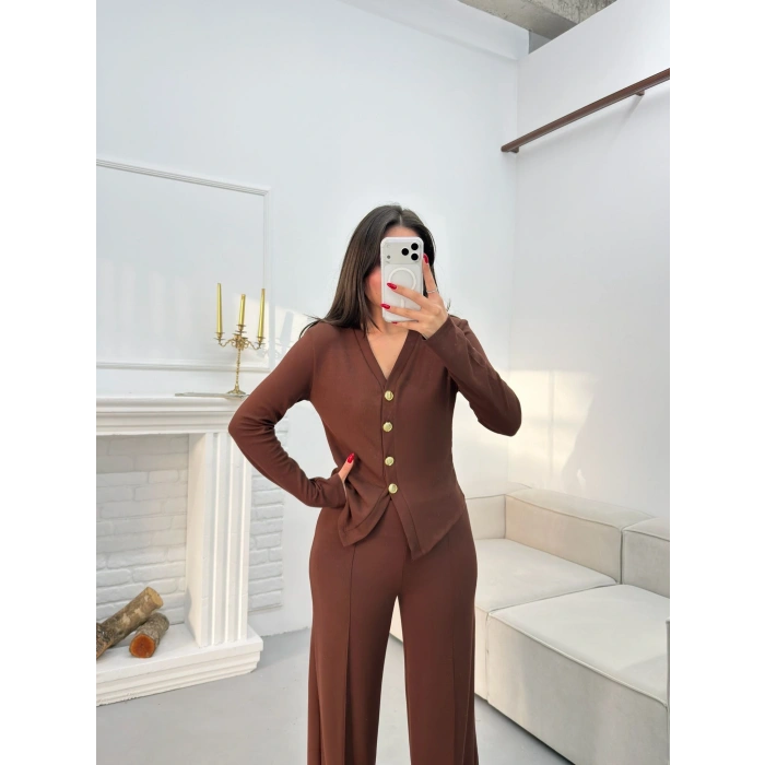 Oys Kumaş Düğmeli Takım - KAHVE