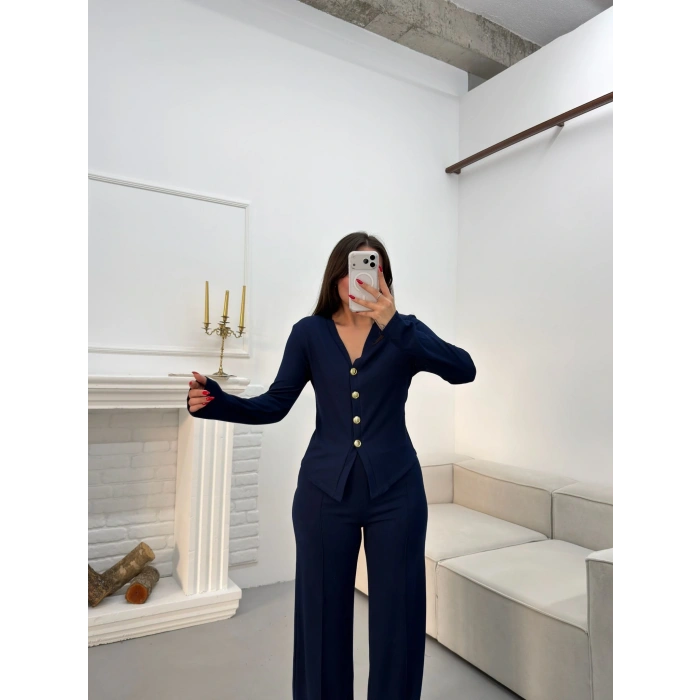 Oys Kumaş Düğmeli Takım - LACİVERT