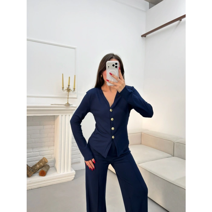 Oys Kumaş Düğmeli Takım - LACİVERT