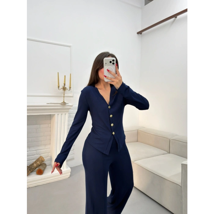 Oys Kumaş Düğmeli Takım - LACİVERT