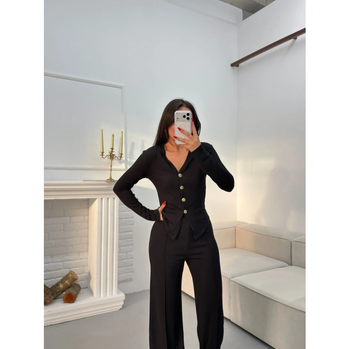 Oys Kumaş Düğmeli Takım - SİYAH