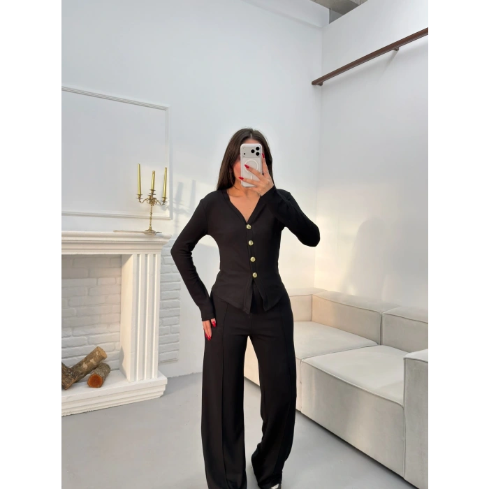 Oys Kumaş Düğmeli Takım - SİYAH